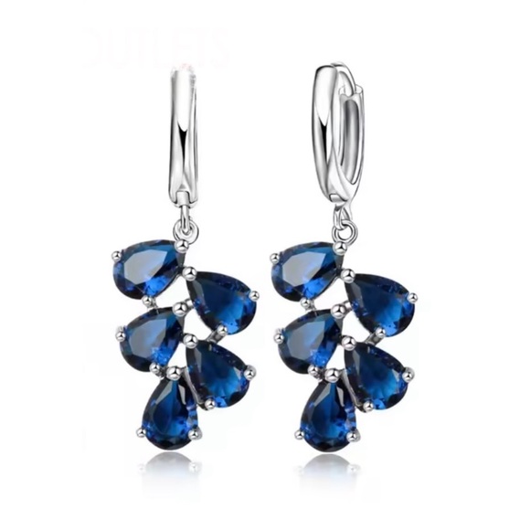 Swarovski Elements 925 Sterling Silver Blue Sapphire Cluster Necklace NEW - Picture 4 of 12